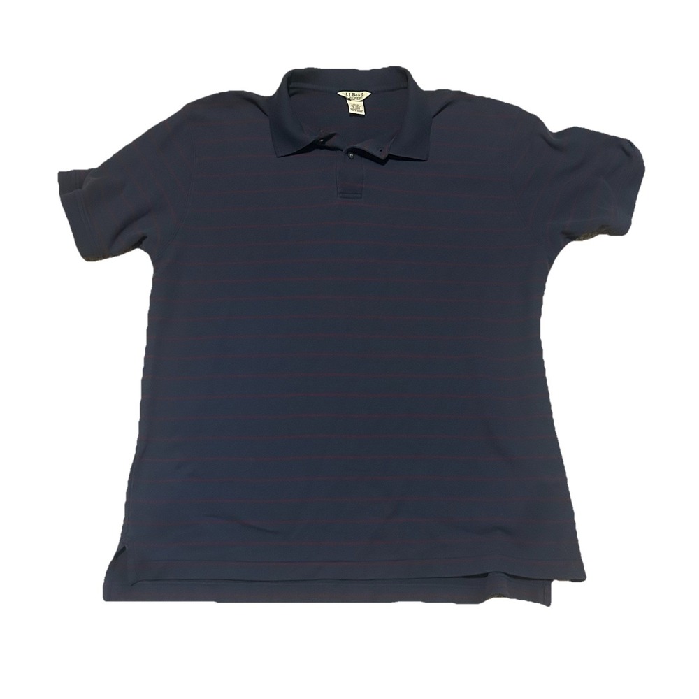 Vintage LL Bean Mens XLT Tall Polo Shirt Blue Striped Short Sleeve Blue/Red